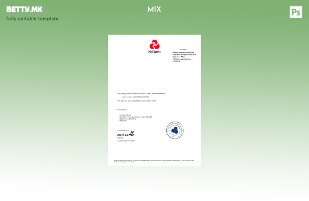 Модерен стил на Обединетото Кралство NatWest банка Шаблон за потврда за поништув